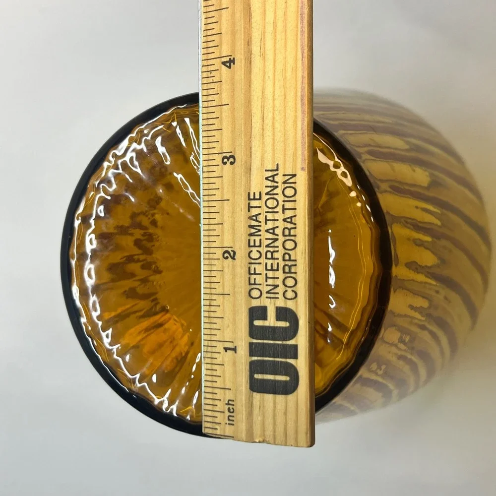 Vintage Amber Glass‎ Optic Swirl Vase Ruffled Rim Mid Century Modern 10.5 Inch